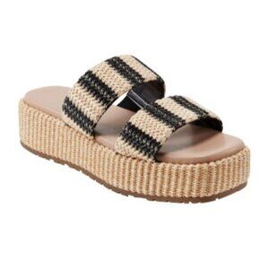 Marc Fisher Womens Pelma Double Band Flatform Sandals Black Stripe Size 9 NEW